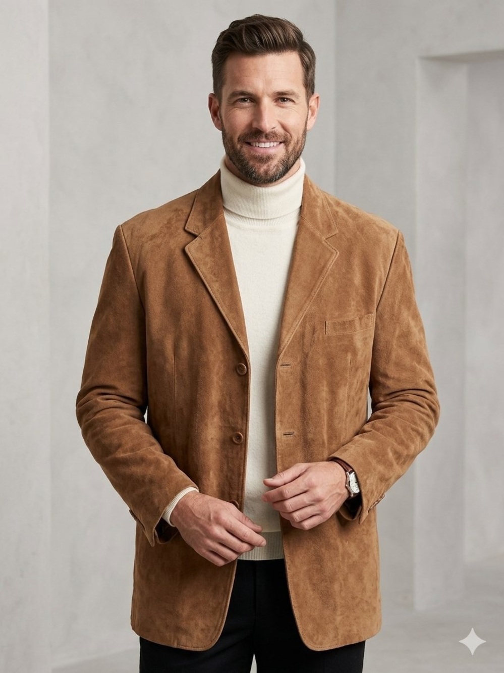 J. Ferrar 100% Leather Cognac Suede Sport Coat (XL)